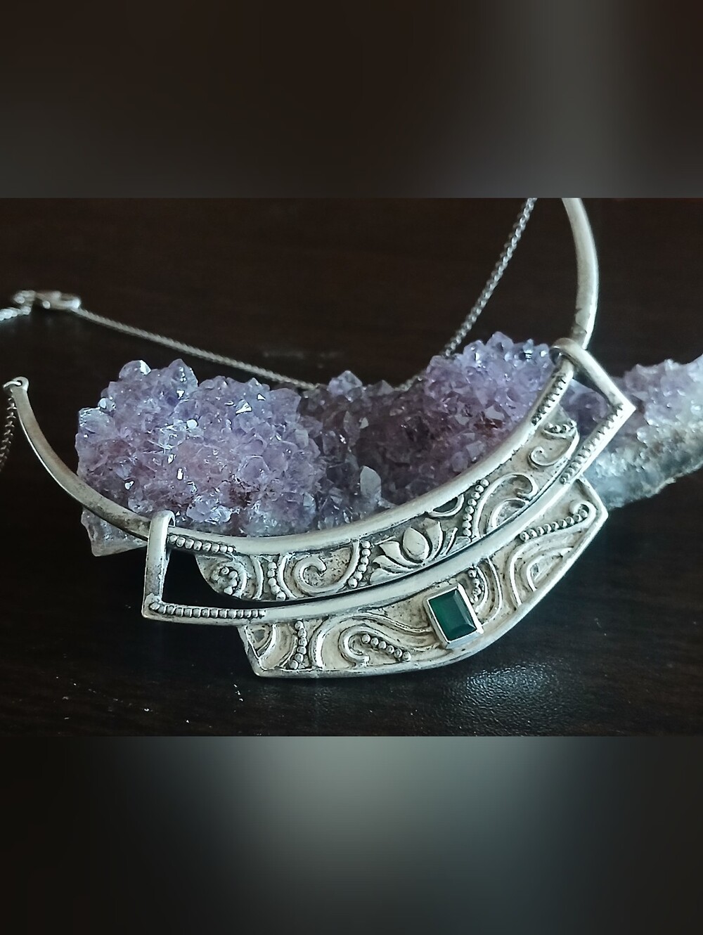 vintage SATYA sterling silver lotus collar necklace